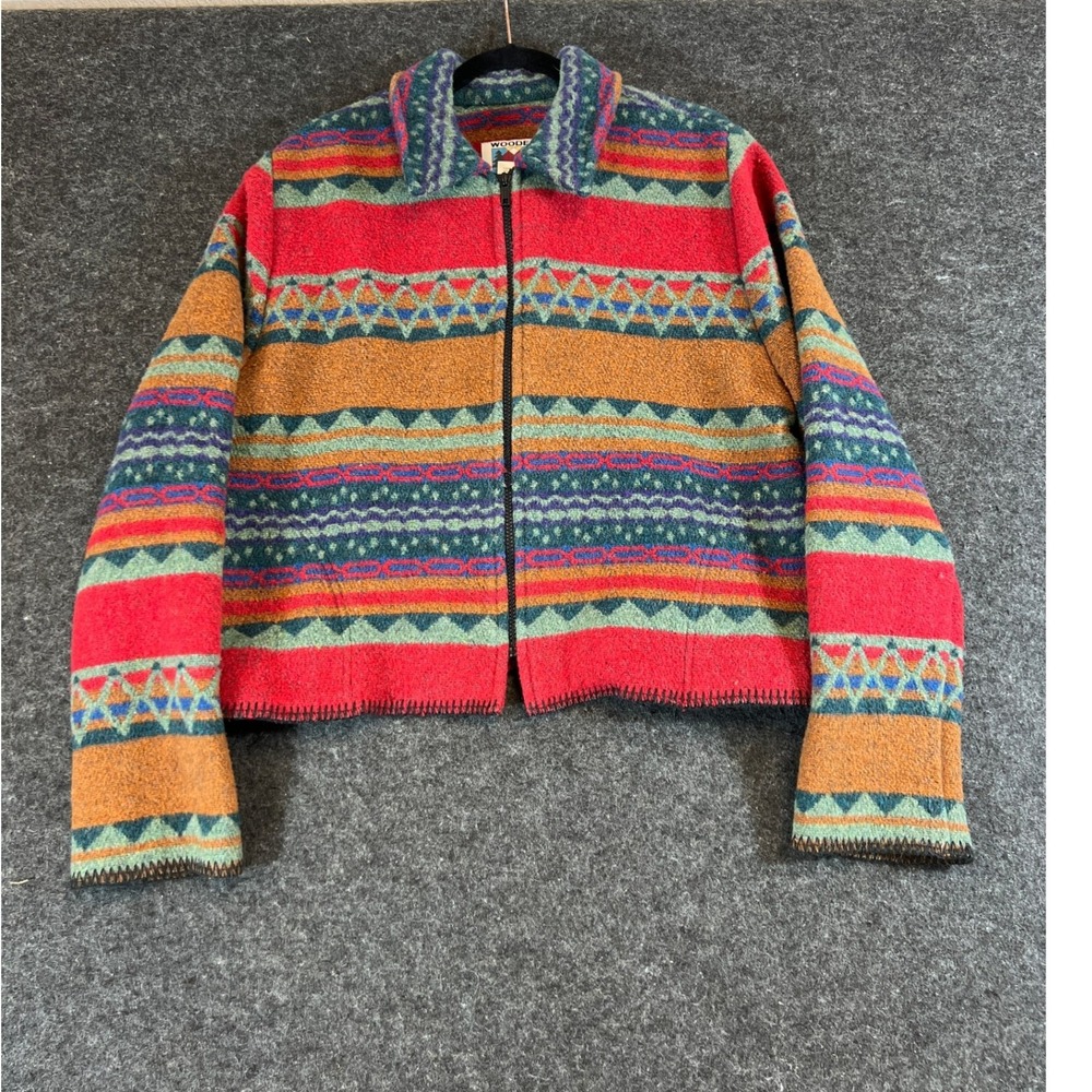 Vintage Wooded River Southwestern Full Zip Jacket 90s Aztec Red Womens Large